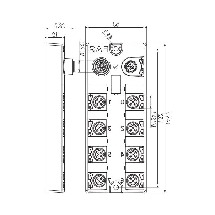 M12 interface、IO-Link Hub、NPN、16DI/DO adaptive 、Extension module、00B956