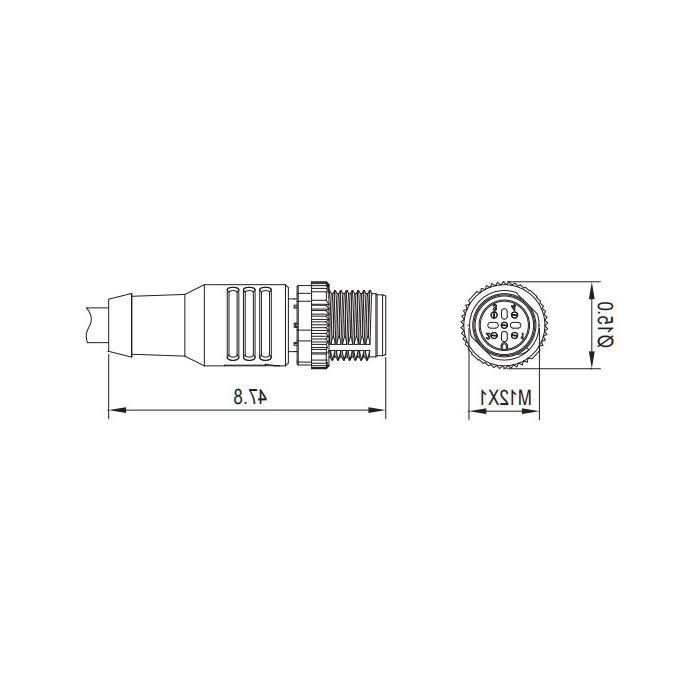 M12 4Pin、Straight male、Single end pre cast PVC non flexible cable、With shielding、Red sheathed 、0C4261-XXX